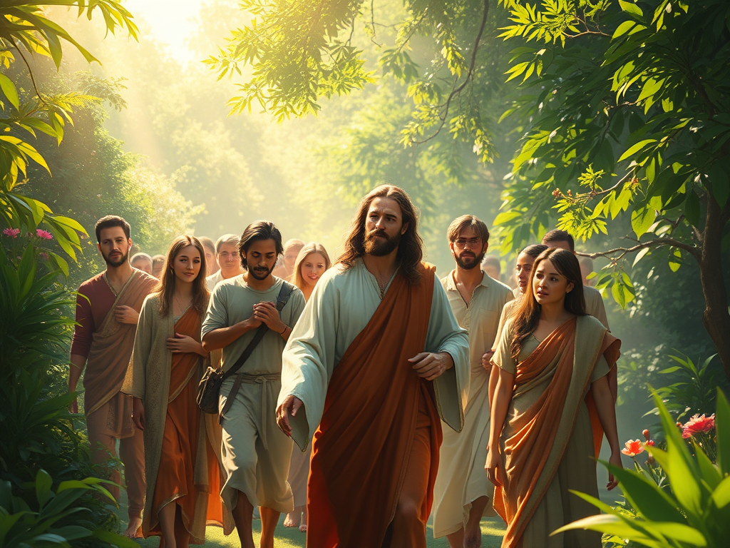 Jesus walking with disciples