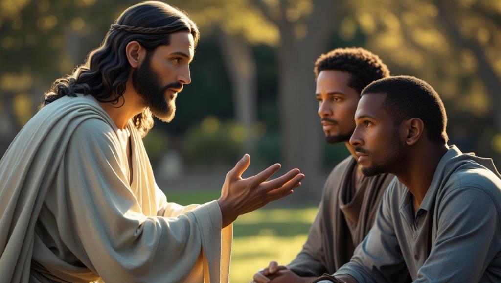 Jesus inviting modern Philip and Nathanael
